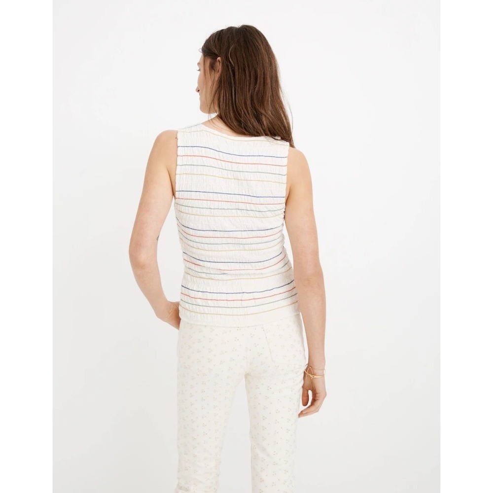 NWT Madewell Texture & Thread Rainbow-Stitch Smocked Tank Top - XXL Pearl Ivory